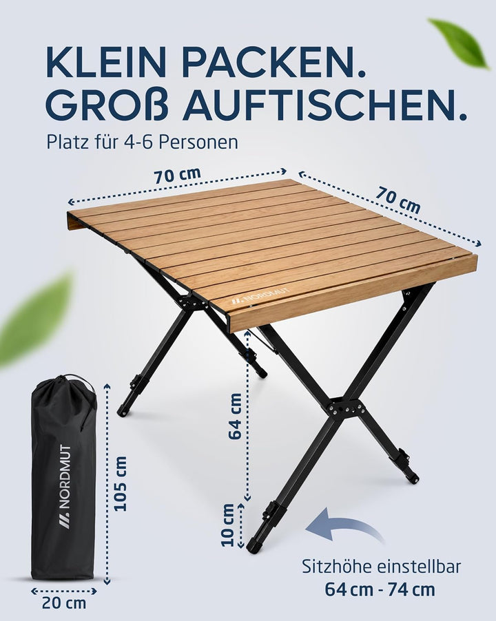 NORDMUT® Campingtisch klappbar – Hochwertiger Klapptisch Camping aus Aluminium – Rostfreier Campingt