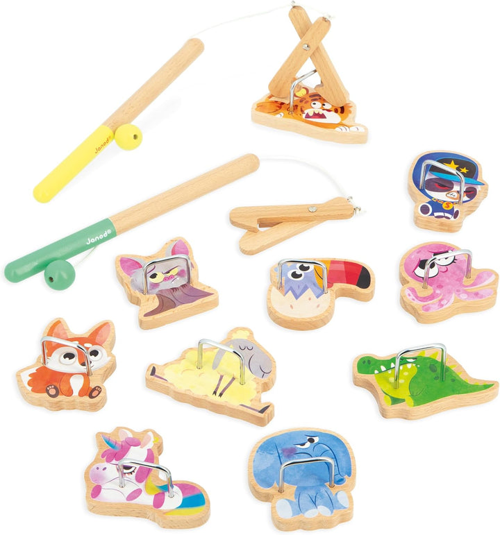 Janod - Angelspiel Applepop - Geschicklichkeitsspiel für Kinder - 2 Greifer + 10 Tiere + 1 Beutel -