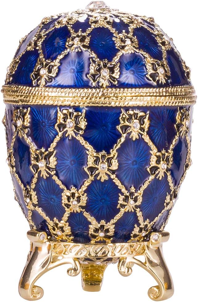 Fabergé-Stil Ei / Schmuckkästchen mit Kutsche & Doppelköpfiger Adler 9,5 cm