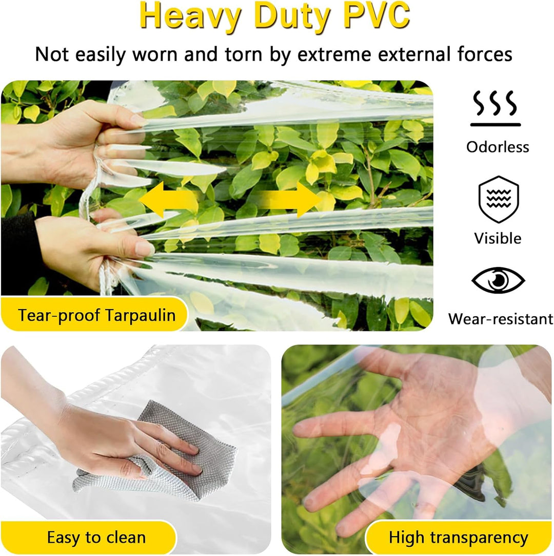 Transparente Plane mit ösen 420g/m² 2x3m, Abdeckplane Zeltplane Wasserdicht mit Seil und Kabelbinder