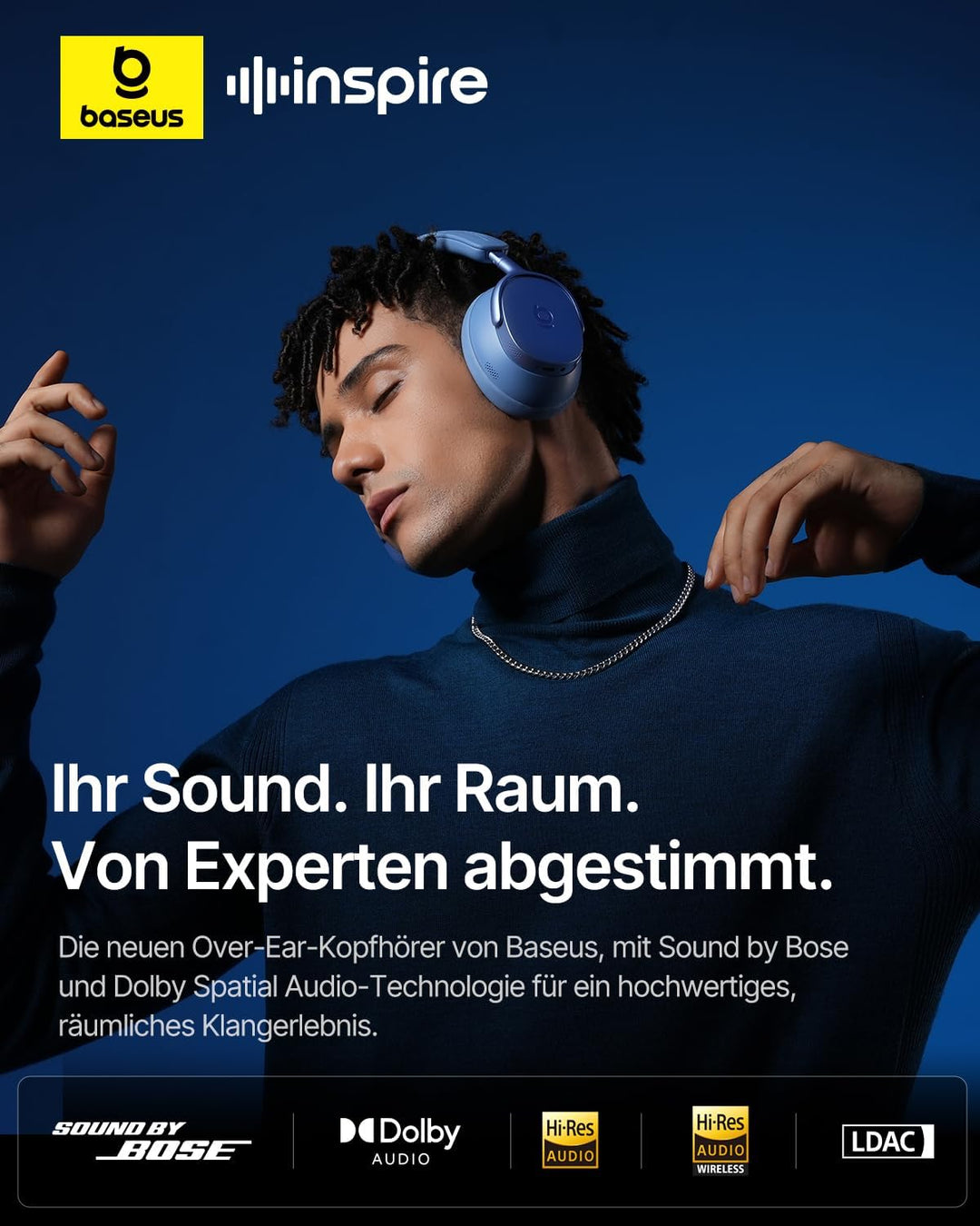 Baseus Inspire XH1 Over-Ear Kopfhörer mit Noise Cancelling, Sound by Bose, Cloud-Komfort, Dolby Audi