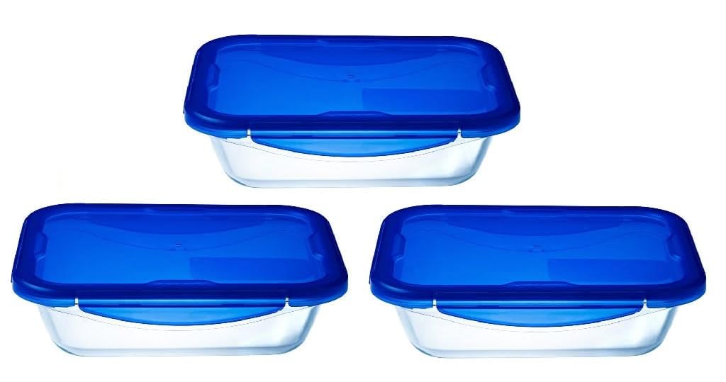 Pyrex Cook & Go Lunchbox, 3 Stück, gleiches Fassungsvermögen (3 x 0,8 l, rechteckig) 3 x 0,8L - rect
