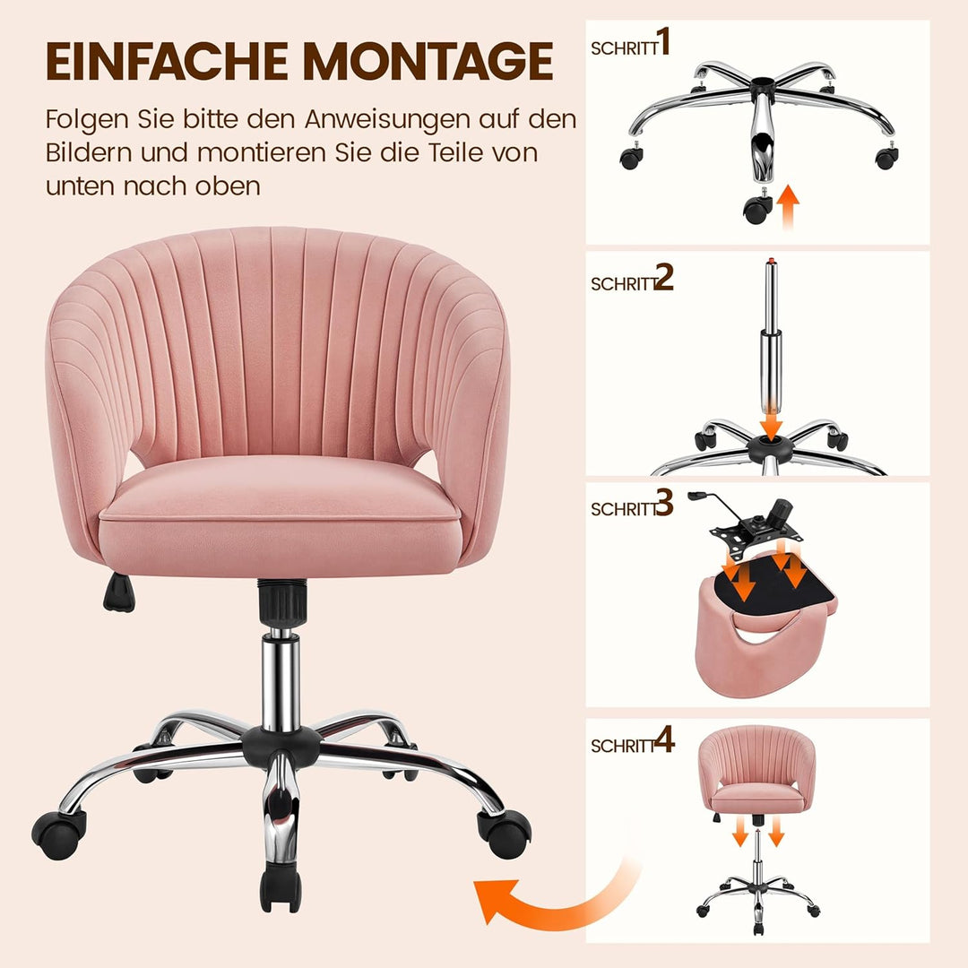 Yaheetech Bürostuhl mit Samtbezug, Ergonomischer Schreibtischstuhl mit Armlehnen, Drehstuhl mit Roll
