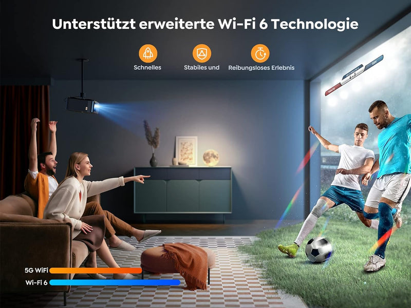 Beamer Eingebauter TV-Dongle mit NFC und Autofokus,Dolby Audio/Sound von JBL LED Beamer,WiFi6 Blueto