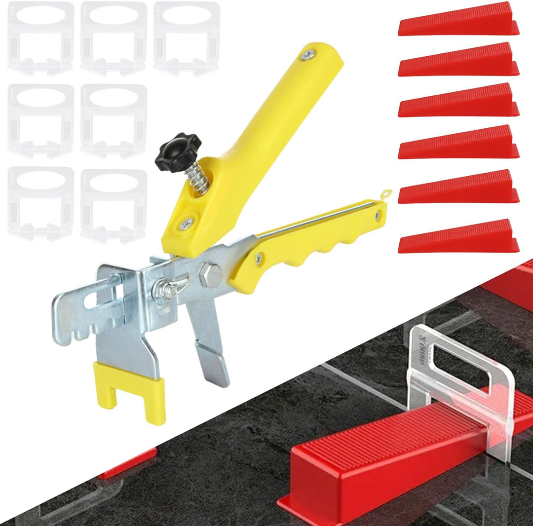 MIVIDE Fliesen Nivelliersystem, 2mm Fugenbreite Verlegehilfe 500 Laschen + 100 Keile + 1 Fliesenverl