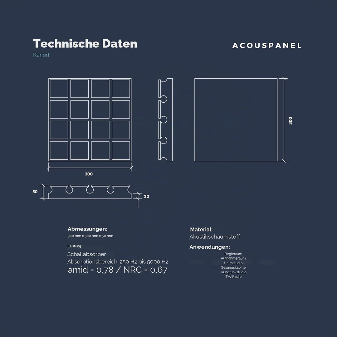 AcousPanel Akustikschaumstoff 12 Stücke Schaumstoffplatten 30x30x5cm Anthrazitgrau.