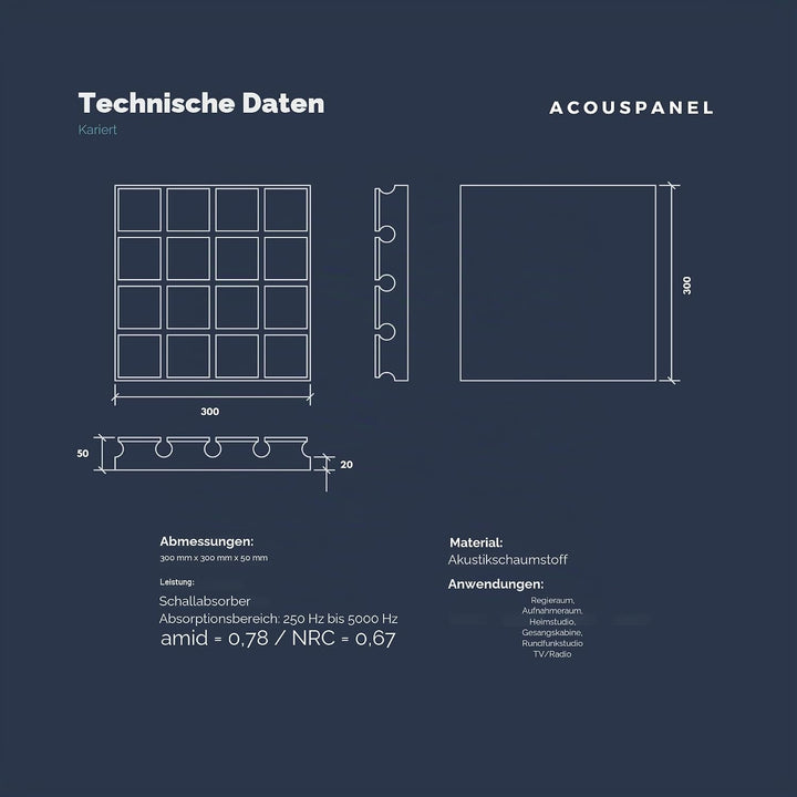 AcousPanel Akustikschaumstoff 12 Stücke Schaumstoffplatten 30x30x5cm Anthrazitgrau.