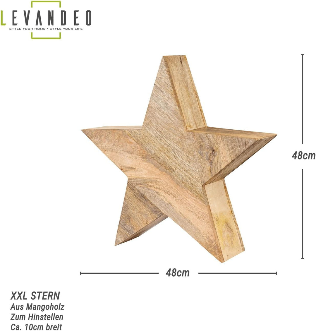 levandeo XL Stern Holzstern Mango 48cm Mangoholz Braun Natur Dekoration Tischdeko Holzdeko Unikat 48
