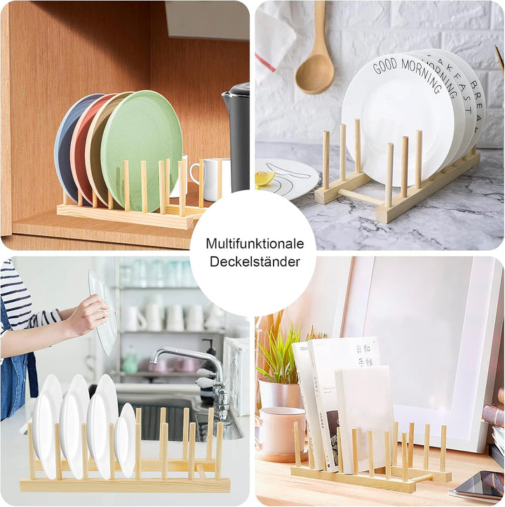 2 Stk Tellerständer Geschirr Topfdeckelhalter Holz Tellerhalter Abtropfständer Tellerregal Halter Ge