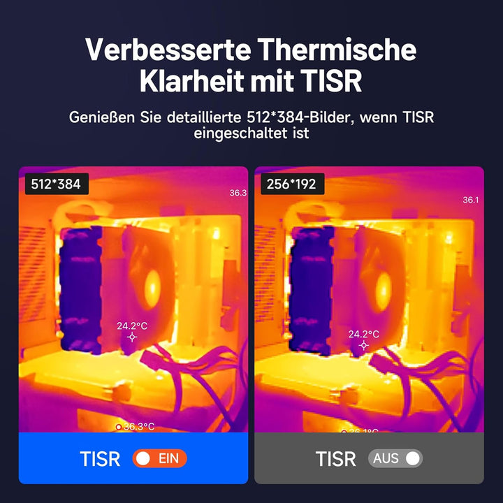 TOPDON Wärmebildkamera -TC001, 512x384 TISR Auflösung, ＜40mK Wärmeempfindlichkeit, 25Hz, Testbereich