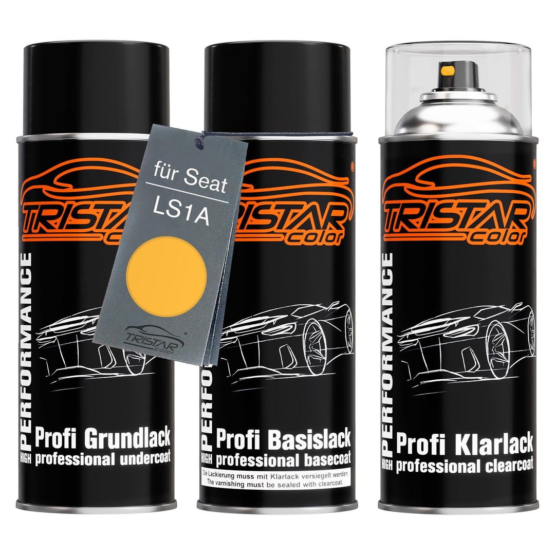 TRISTARcolor Autolack Spraydosen Set für Seat LS1A Amarillo Crono/Cronogelb Grundlack Basislack Klar