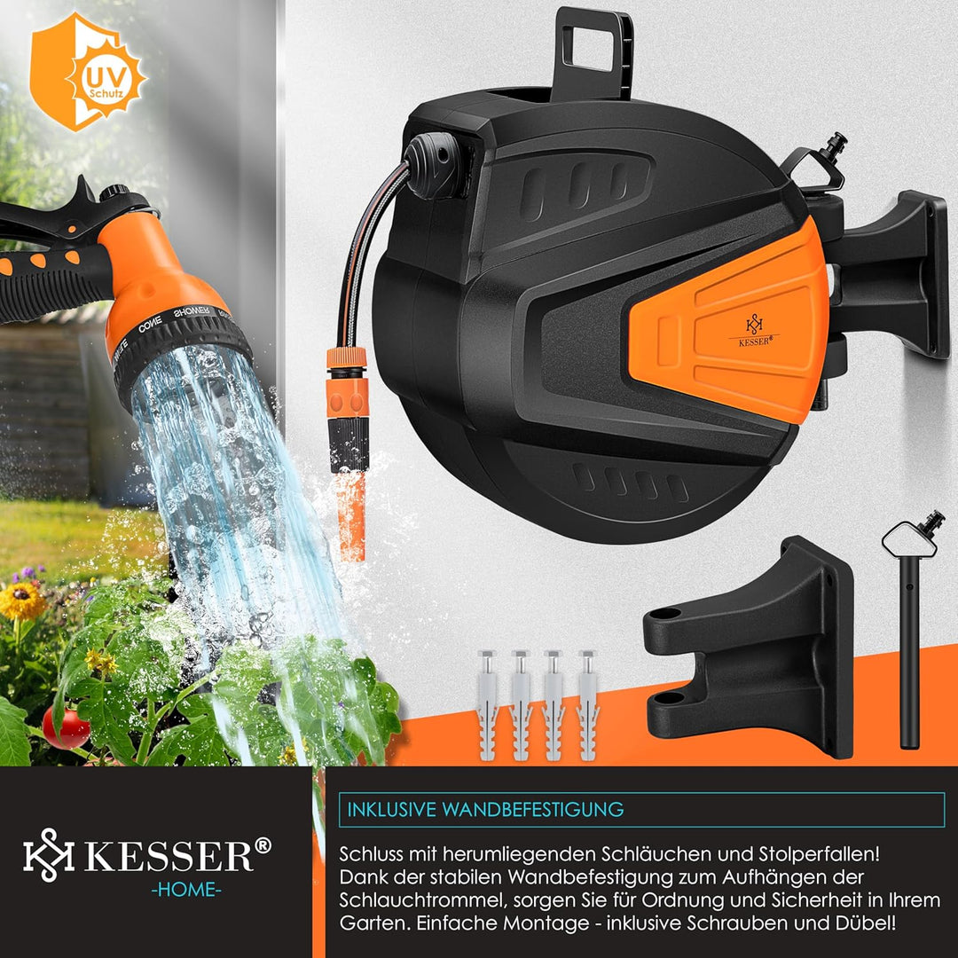 KESSER® Schlauchtrommel 30+2m Schlauchaufroller Wasser | Multi-Handbrause | 180° Schwenkbar | Aufwic