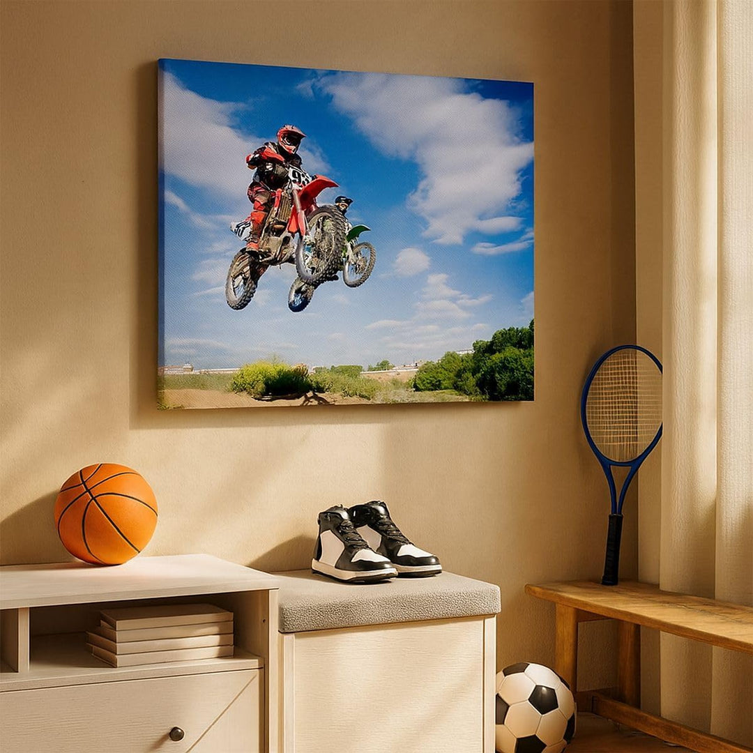 ARTTOR Bilder auf Leinwand Motorrad Reiter Himmel Leinwandbild 70x50cm Wandbilder Dekoration Wohnzim