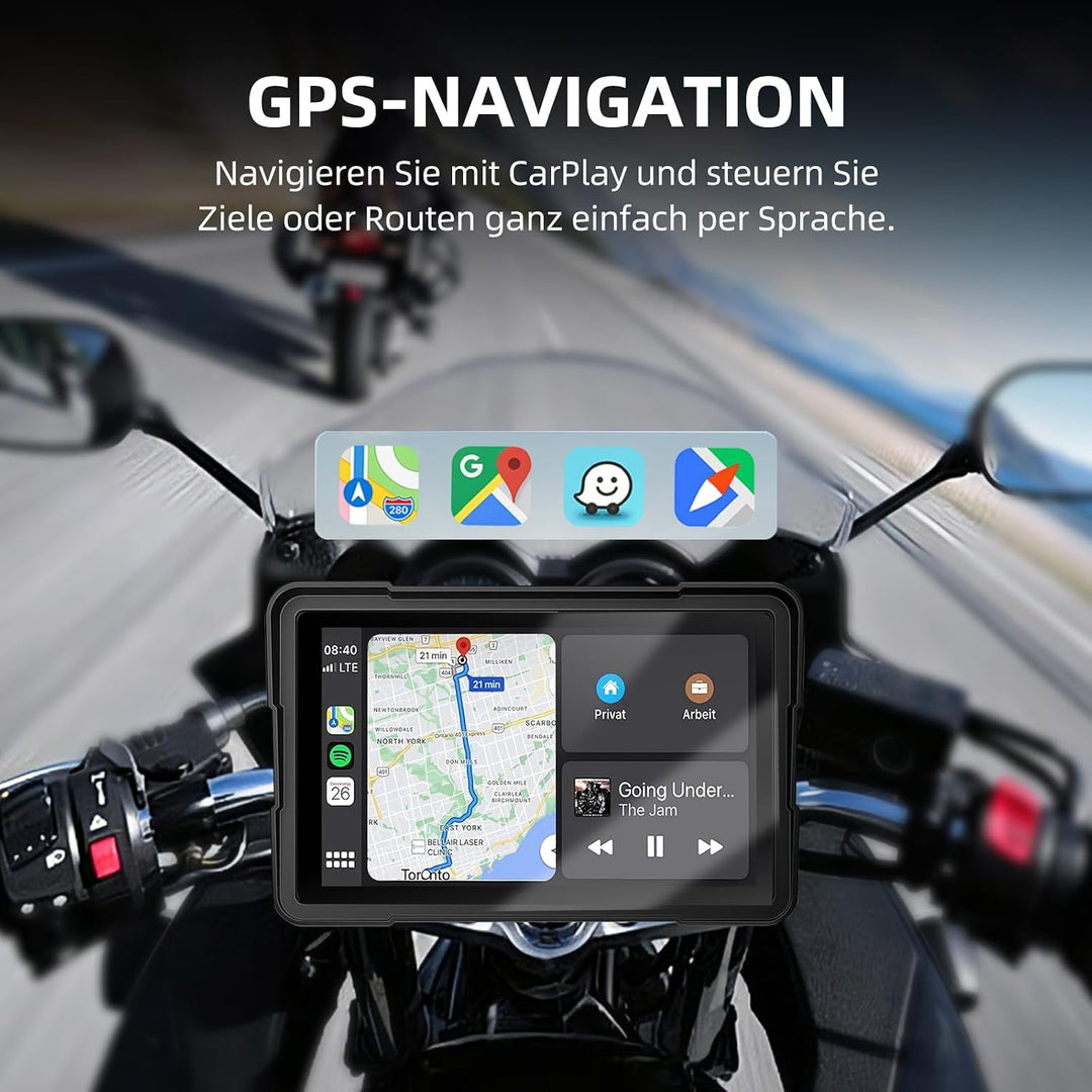 7 Zoll Motorrad Display mit Wireless CarPlay & Android Auto, 1000 Nits Helles Motorrad Navi Touchscr