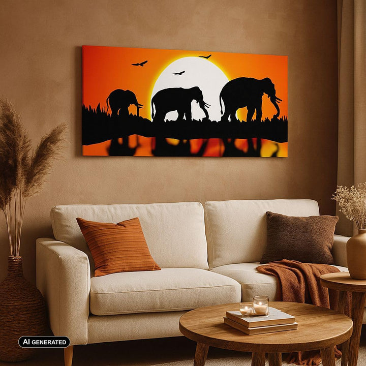 Wandbilder Dekoration Wohnzimmer Tiere Afrikaner Elefanten Natur Panorama Bilder auf Leinwand 120x50