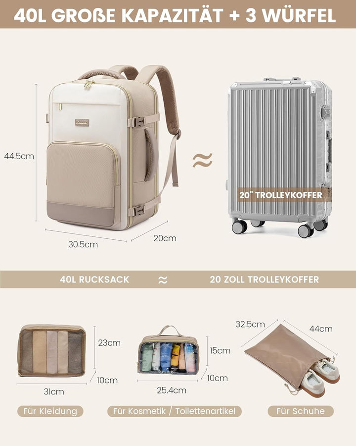 LOVEVOOK Handgepäck Rucksack, 17.3 Zoll Rucksack Handgepäck Flugzeug, Gross Reiserucksack Damen Spri