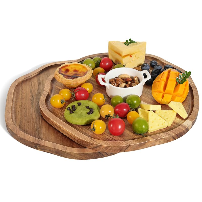 2er-Pack Akazienholz Serviertablett – 30 cm unregelmässig rustikales Käsebrett für Käse, Fleisch, Ob