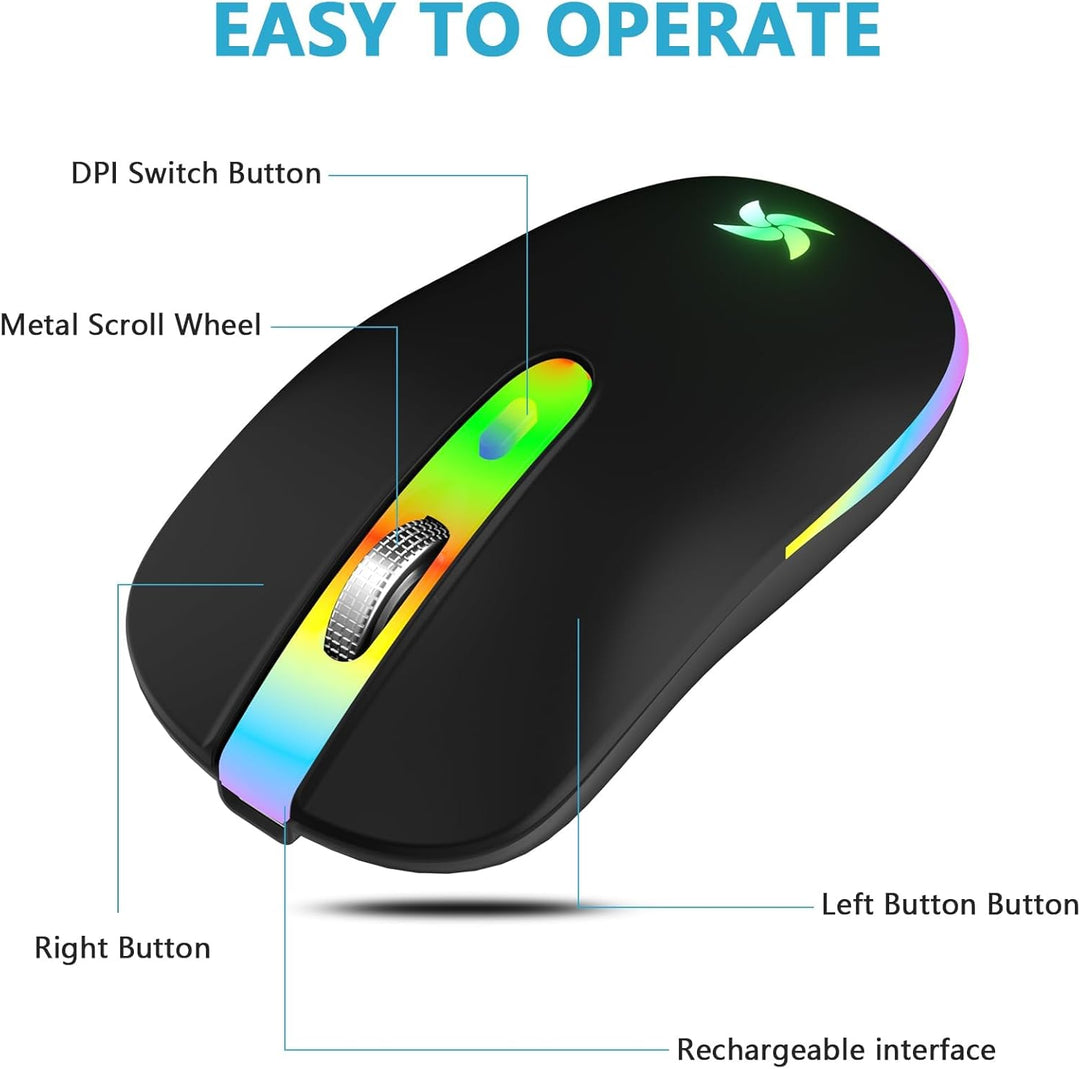 Maus Kabellos 2.4G USB Funkmaus 3DPI Wiederaufladbare Laptop mit USB-Empfänger 7 Typen LED Beleuchte
