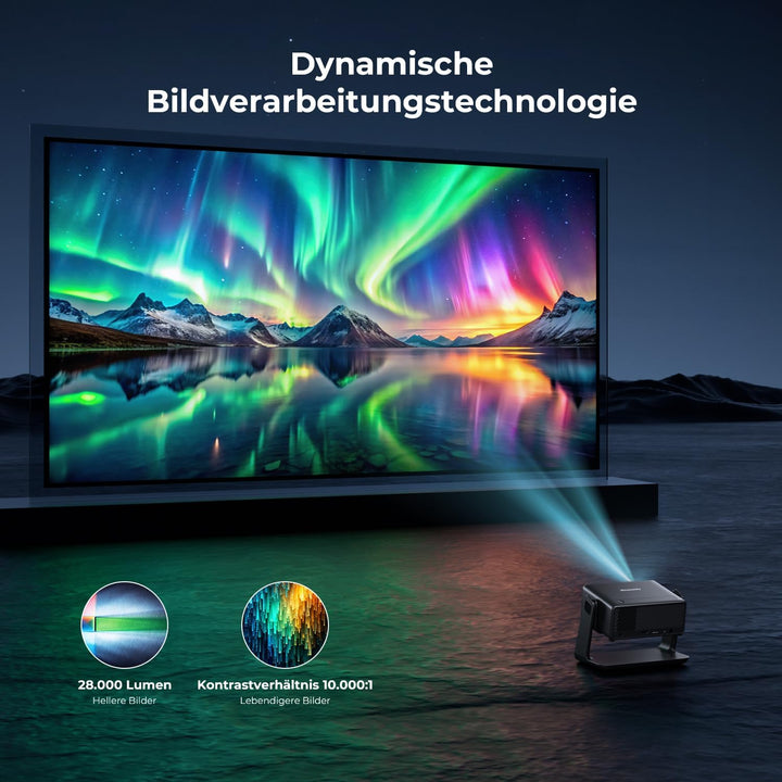 28000 Lumen Smart Beamer, Kompatibel mit Netflix Einyoumily Beamer 1080P, WiFi 6 und Bluetooth, Elek