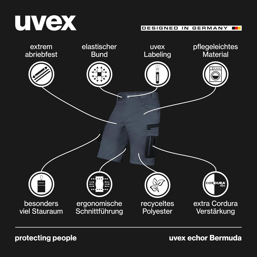 uvex echor Bermuda - Kurze Arbeitshose - Herren-Cargohose - Stretch-Bund, Abriebfest & viel Stauraum