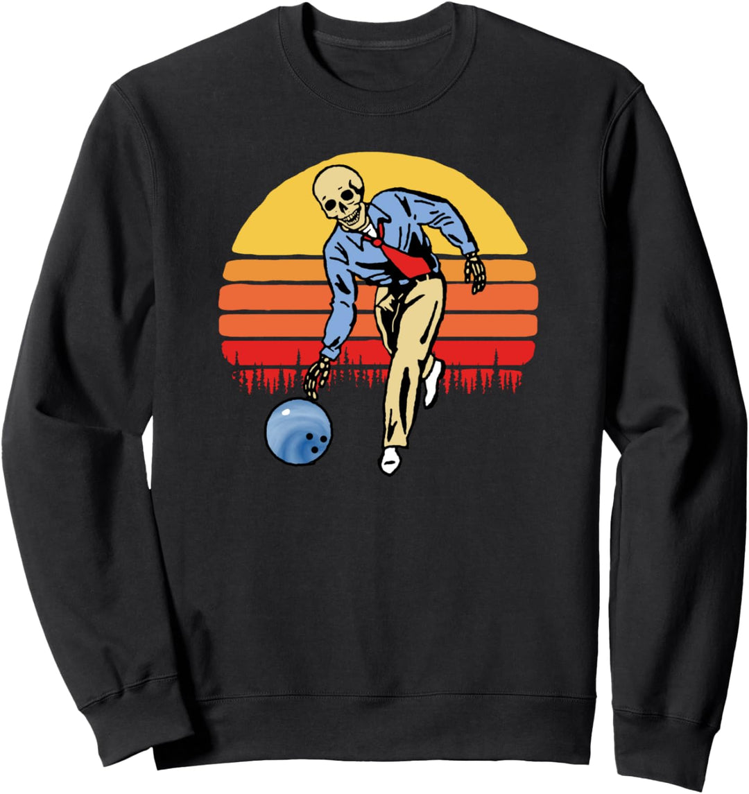 Vintage Bowling Skeleton Retro Funny Skull Bowler 80s Sweatshirt