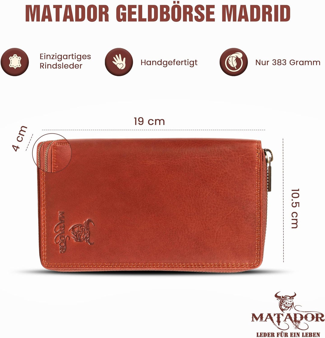MATADOR Damen/Frauen Geldbörse mit TÜV Geprüfter RFID/NFC Schutz Hochwertige Portemonnaie Rinds Lede