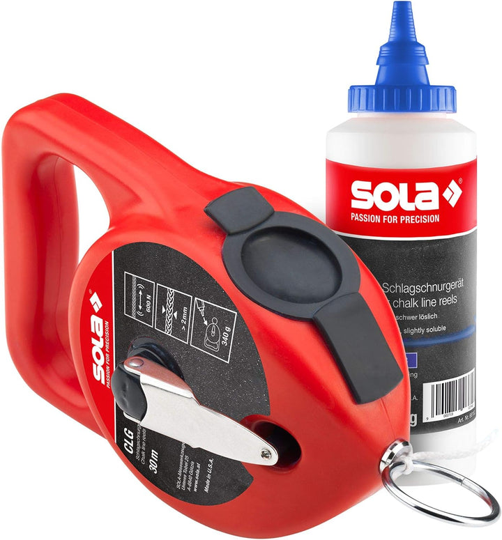 SOLA CLG Schlagschnur Set BLAU I Schlagschnur mit Kreide im praktischen Set |30 Meter Markierschnur