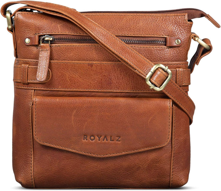 ROYALZ 'Madison' Vintage Handtasche Damen Umhängetasche klein kompakte Ledertasche Schultertasche Te