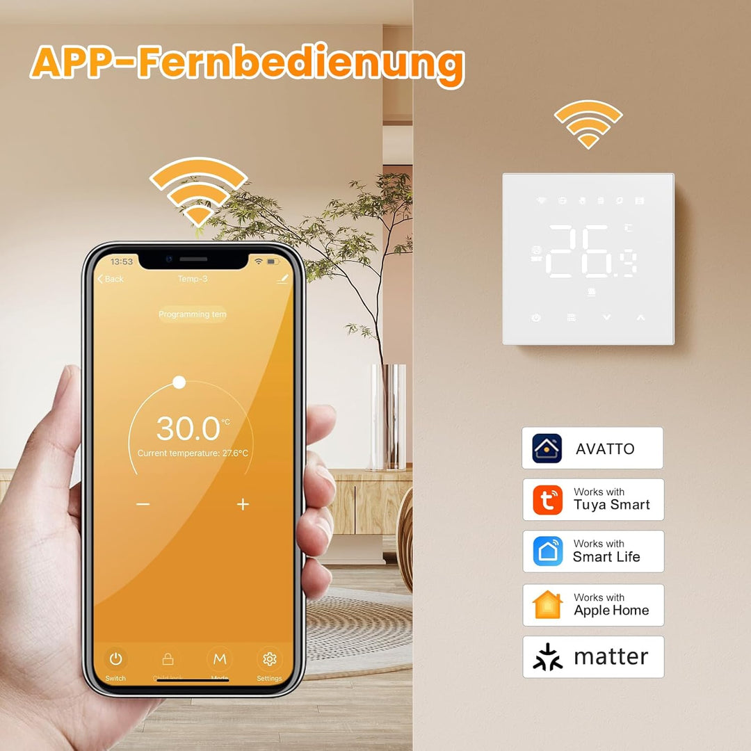 AVATTO Thermostat für Wasser Fussbodenheizung Smart WiFi Thermostat Programmierbar Raumthermostat Un