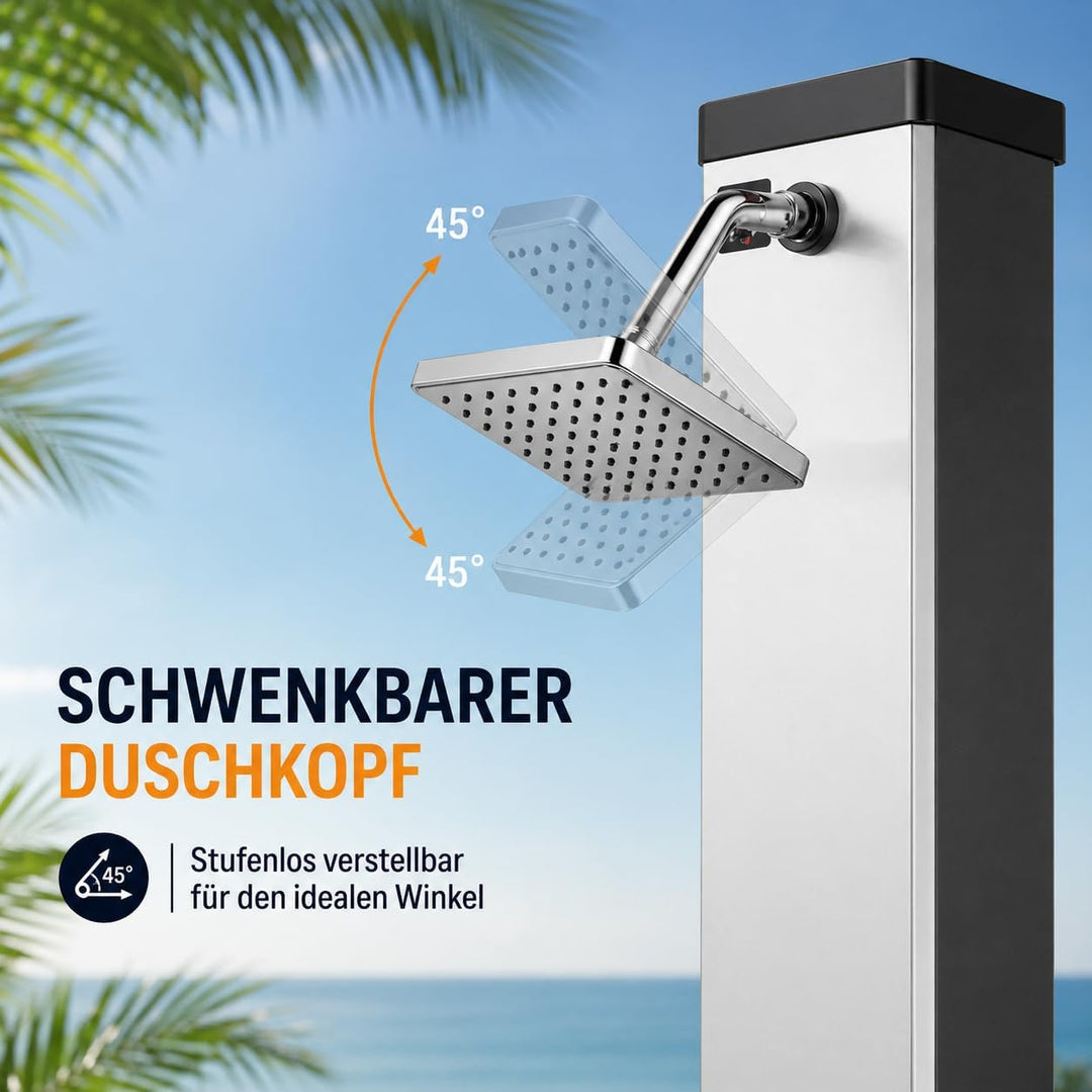 Strattore Solardusche Gartendusche 40 Liter - Warmes Wasser max. 60°C - Ohne Stromanschluss - Mit Fu