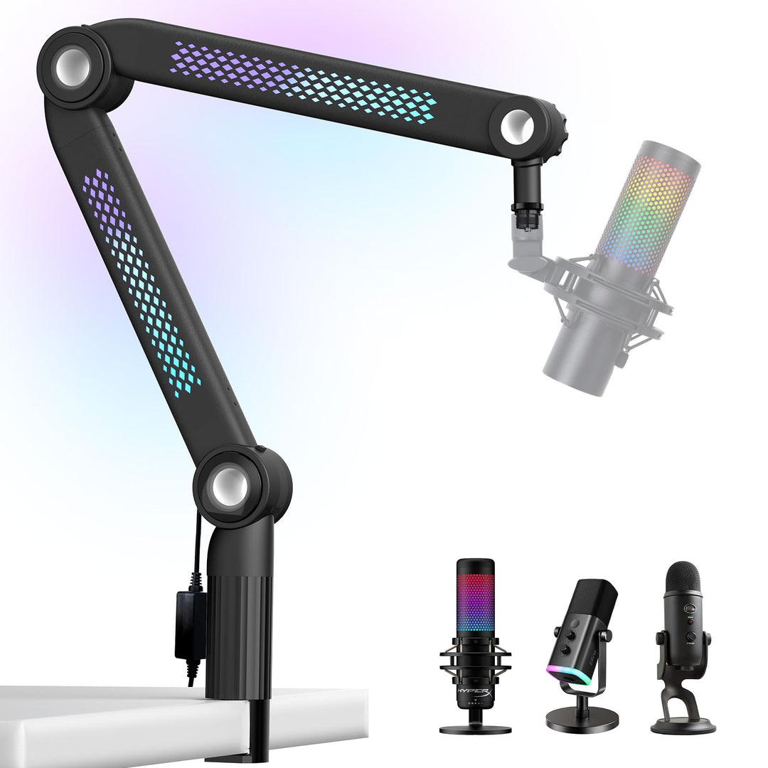 YOUSHARES RGB Tonaufnahme Mikrofon Arm kompatibel mit HyperX QuadCast, QuadCast 2, SM7B, MV7, Rode,