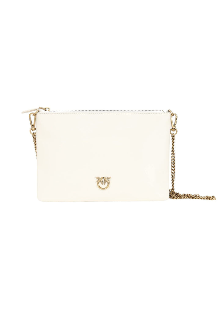 Pinko Damen Flat Classic Kalbsleder Seide Tasche Z14q_weiss Seide-antique Gold, Z14q_weiss Seide-ant