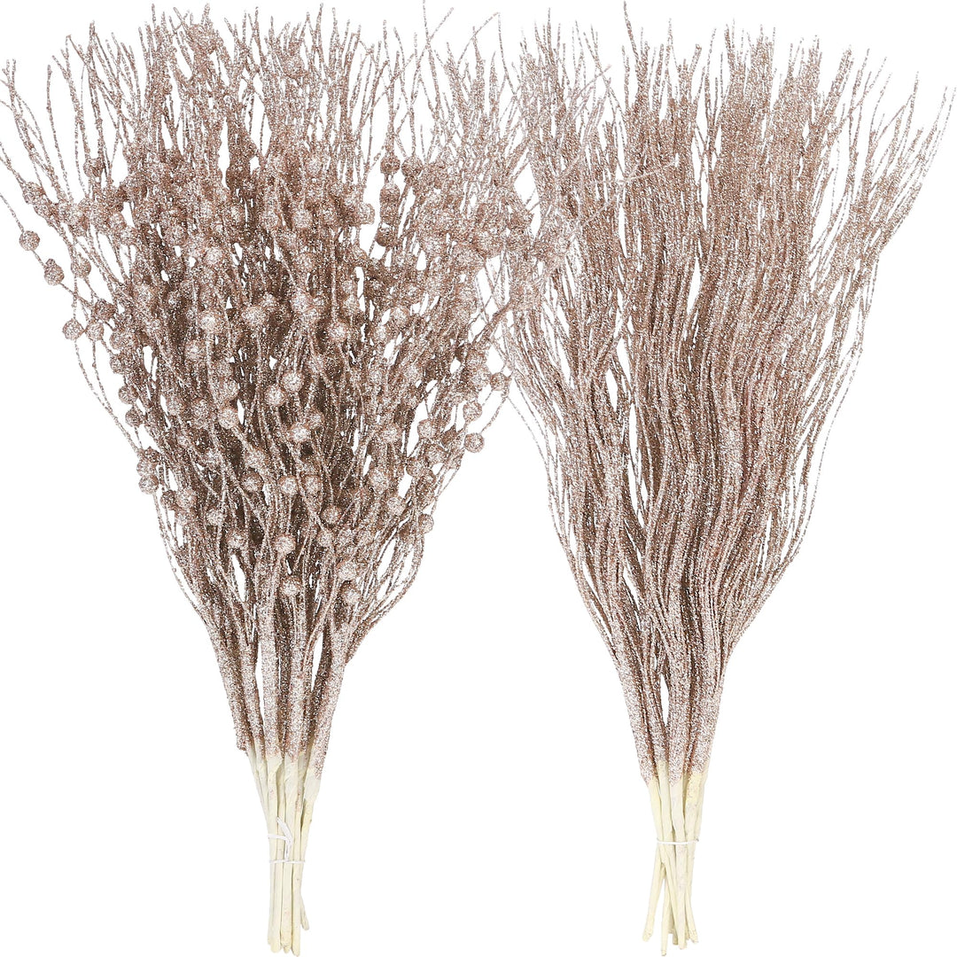 Sea Team 12er-Pack künstliche Glitzer-Beeren-Stielornamente, dekorative Perlensticks, glitzernde Zwe