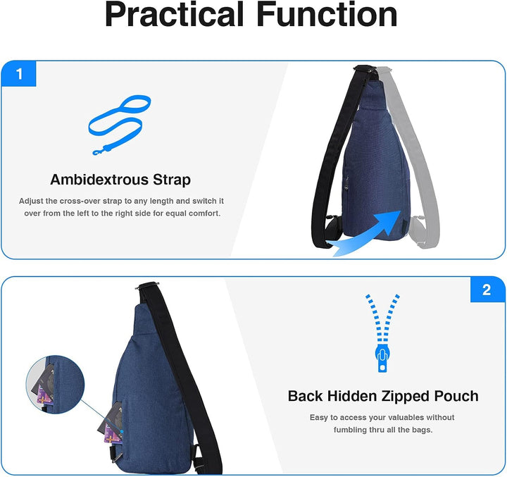 WATERFLY Anti-Diebstahl Sling Bag für Damen und Herren Brusttasche Hippie Crossbody Bag Multipurpose