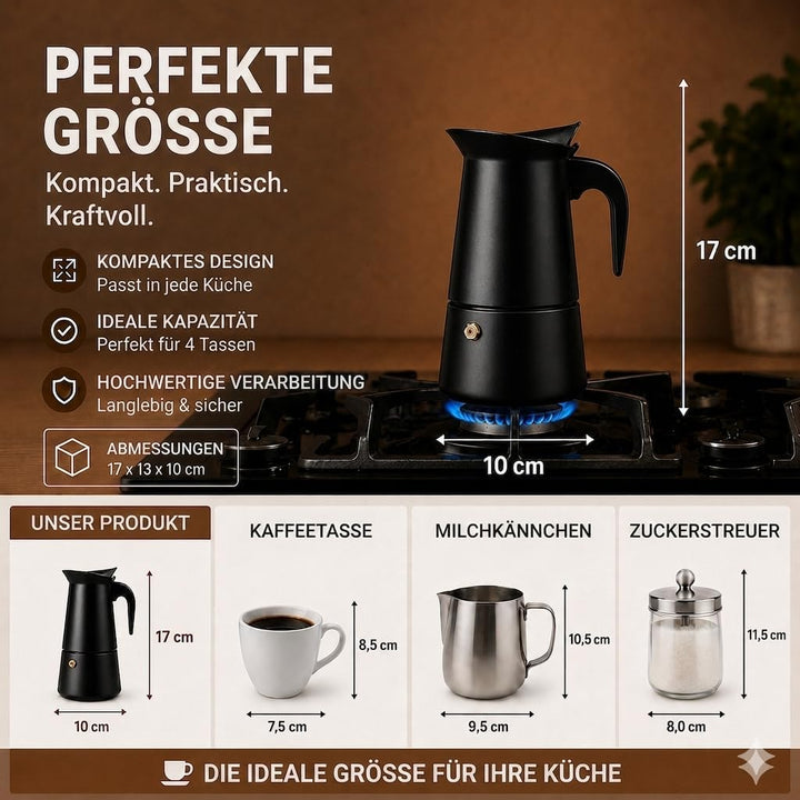 ROYAL SWISS® Edelstahl Mokkakanne 4 Tassen – Espressokocher Induktion | Italienischer Kaffeekocher |