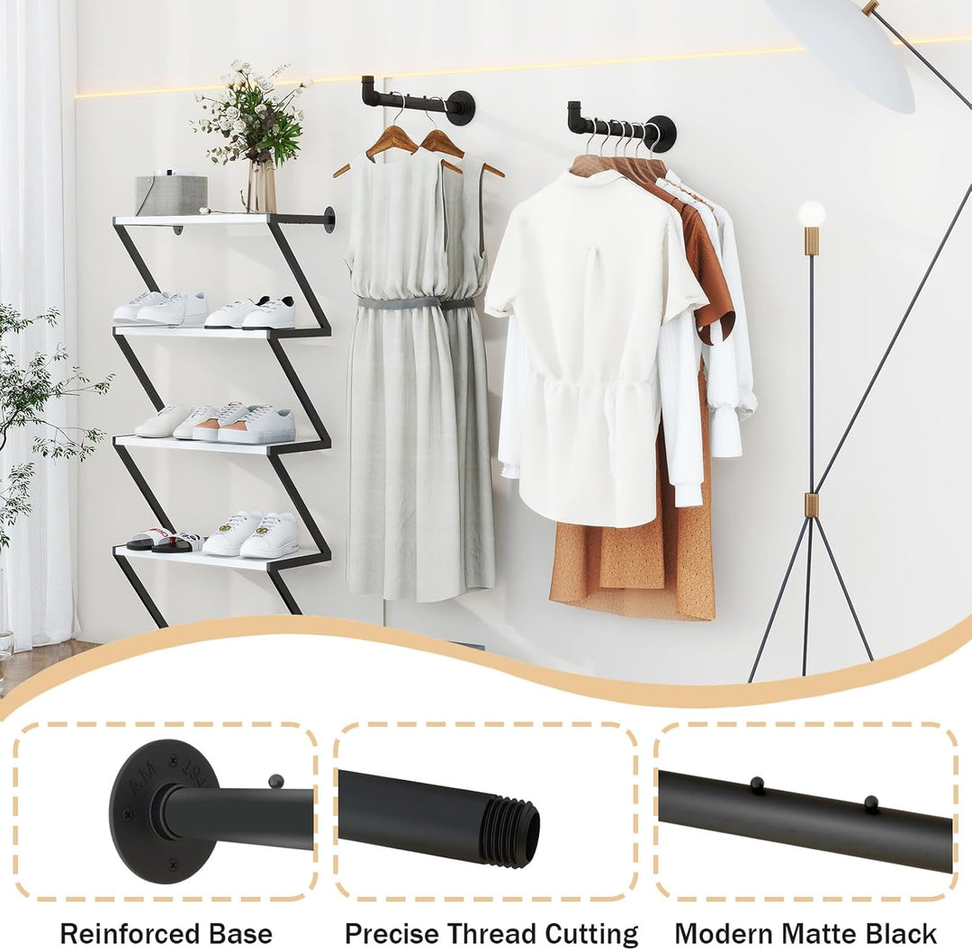 IBUYKE Kleiderstange Wandmontage 2 Stück, 40cm Metall Industrierohr Garderobenstange für die Wand, M