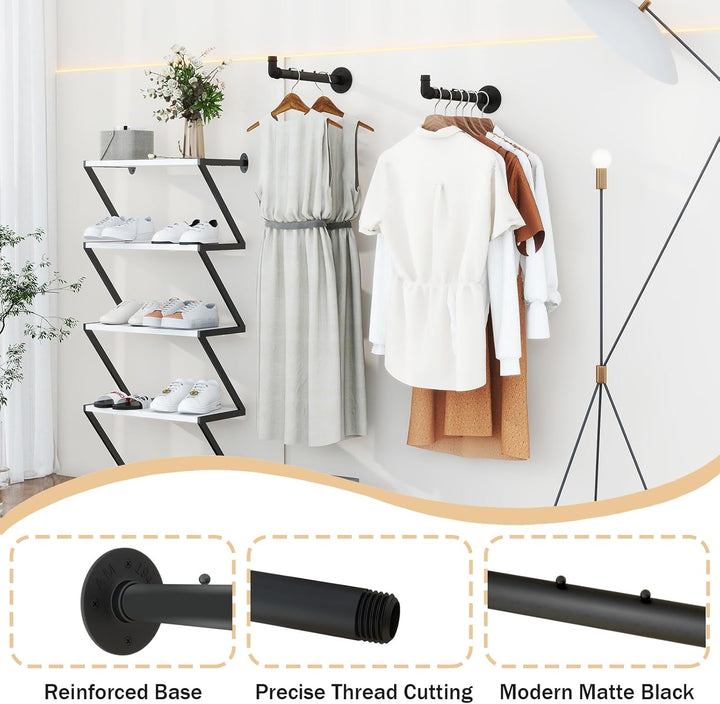 IBUYKE Kleiderstange Wandmontage 2 Stück, 40cm Metall Industrierohr Garderobenstange für die Wand, M