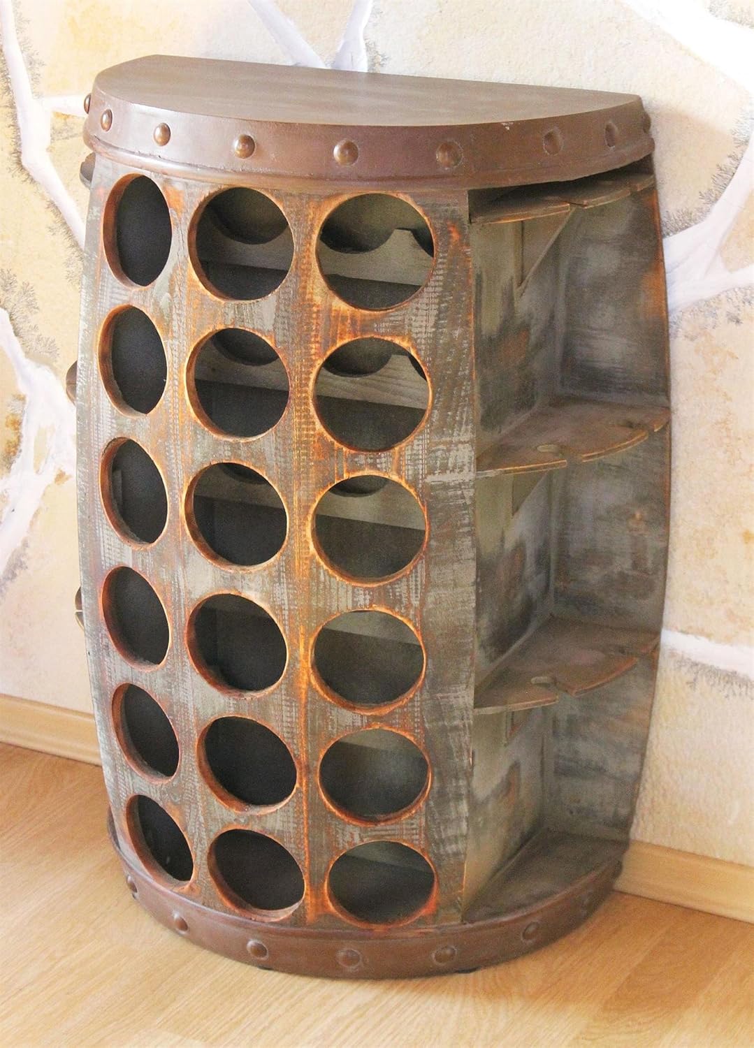 DanDiBo Weinregal Holz Stehend Rustikal Weinfass Flaschenregal 1486 Beistelltisch Schrank Fass Weinb