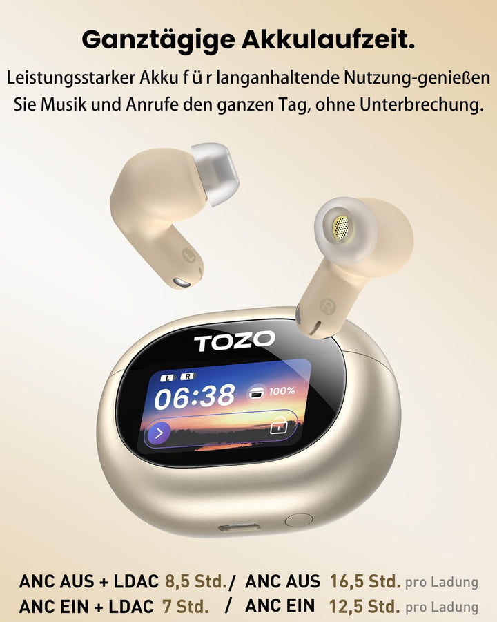 TOZO NC20 Pro Kabellose Bluetooth Kopfhörer mit Smart-Touchscreen, Adaptive Aktive Geräuschunterdrüc