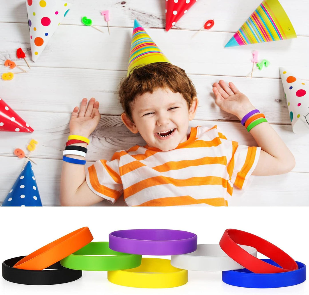 100 Stück Silikon Armband Universal Armbänder Blank Gummi silikonarmbänder Blau Kinder-6.3'', Blau K