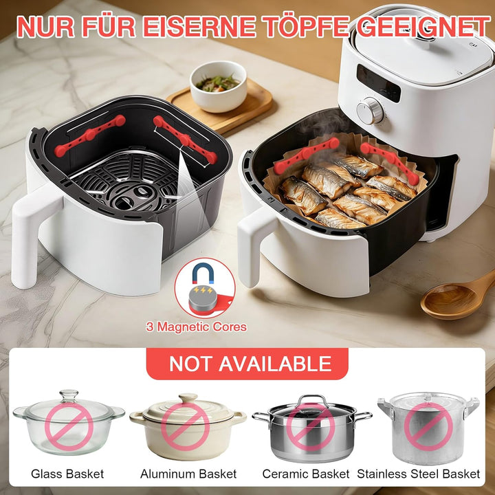 11 Stück Magnete für Airfryer Backpapier - Silikon Befestigung für Heissluftfritteuse Zubehör,12cm L