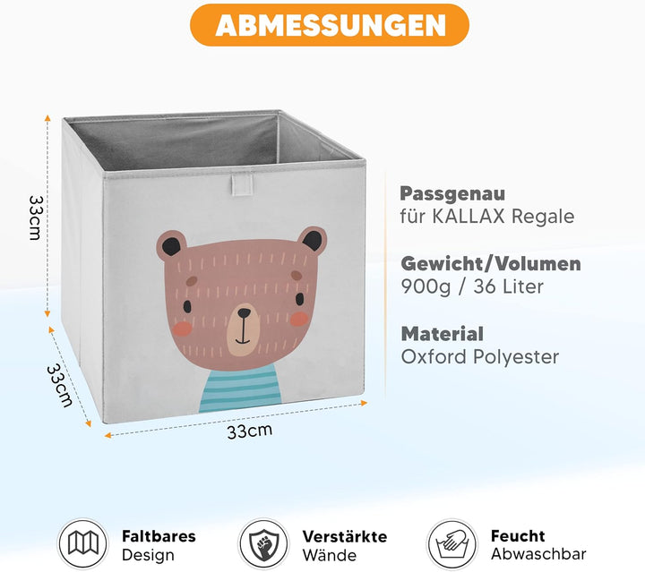 fenchi's AUSTRIA 2er Set Aufbewahrungsboxen Kinder, Masse 33 * 33 * 33cm, ideal für Kallax, verschie