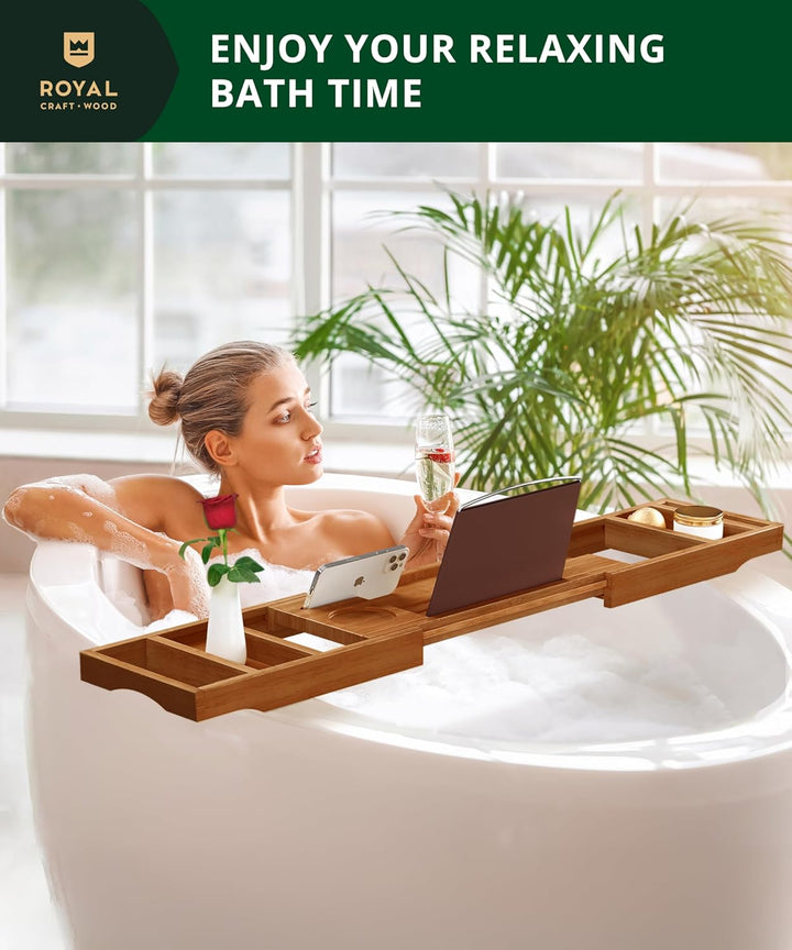 ROYAL CRAFT WOOD Badewannenablage aus Bambus, inkl. Seifenhalter, Braun, Braun