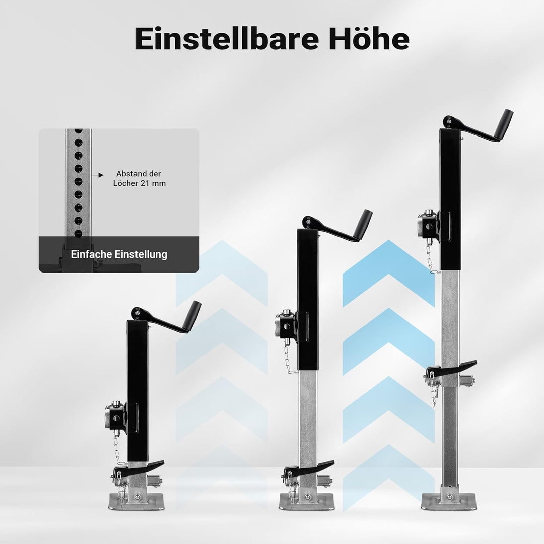 Wiltec Stützfuss 900 kg Kurbel Oben mit Rohrhalterung, höhenverstellbare Anhängerstütze mit Fusspeda