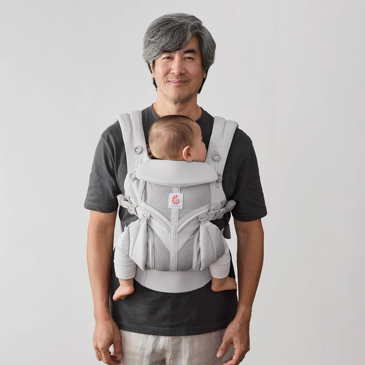 Ergobaby Babytrage für Neugeborene bis zum Kleinkind, 4-Positionen Omni 360 Cool Air Mesh Pearl Grey