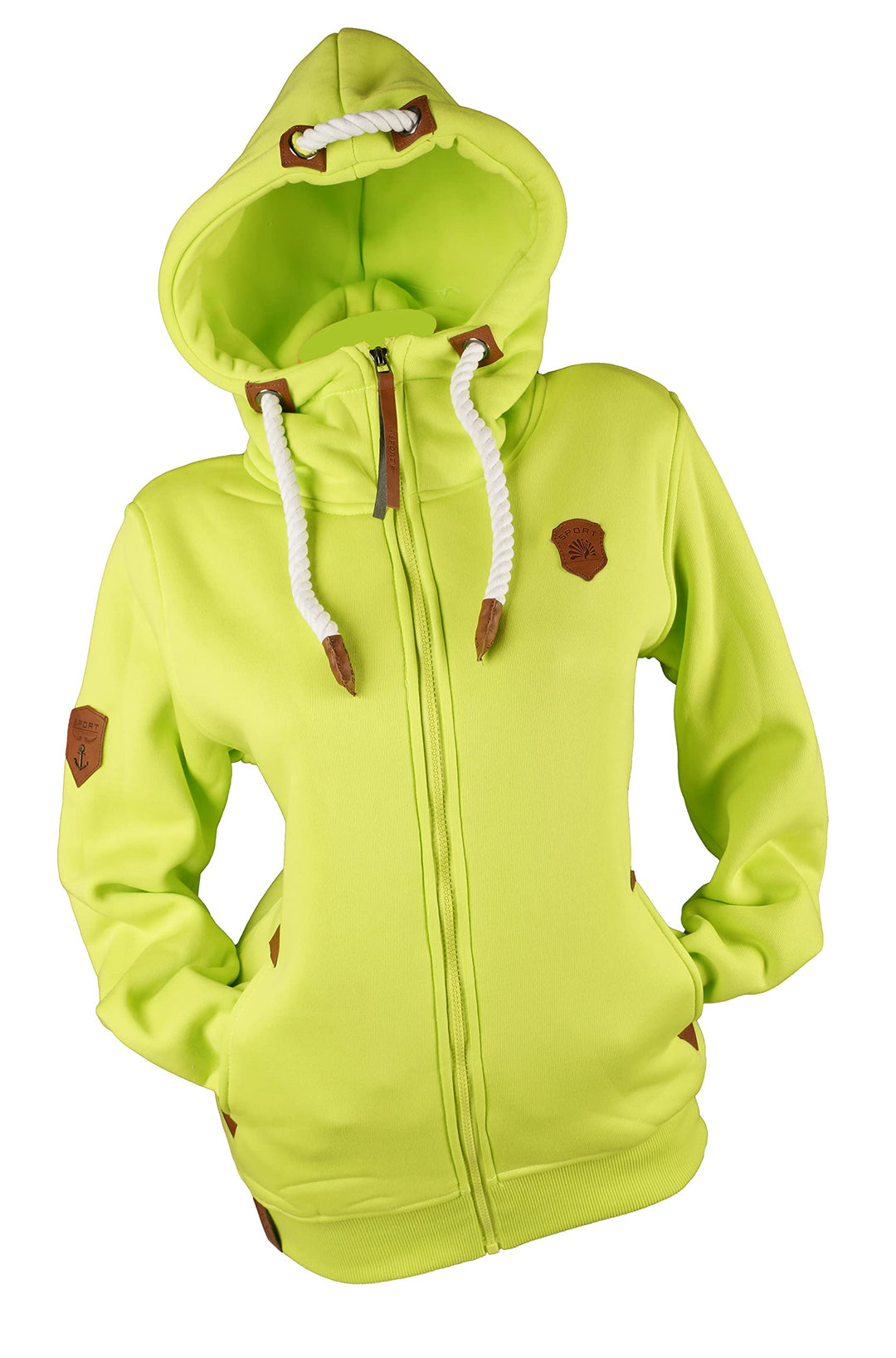 TA Fashion Damen Sweat Jacke Kapuze Fleece gefüttert Übergangsjacke Hoodie gestreiftes oder dünn-ges