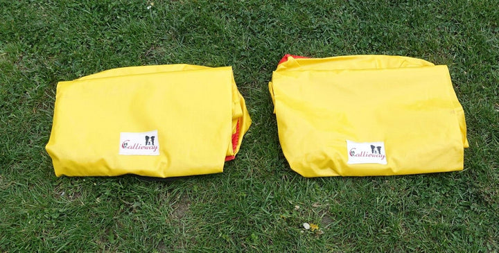 Callieway Premium Dog Agility Tunnel Sandsack - (2er Pack) gelb-blau mit Gumminoppen Stoppermatte fü