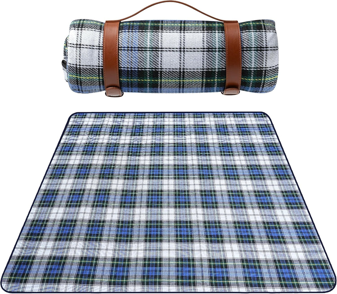 TRIXES XL-Tartan-Picknickdecke – mit hellbraunem Tragegriff – wasserdichte Rückseite – 150 cm x 200
