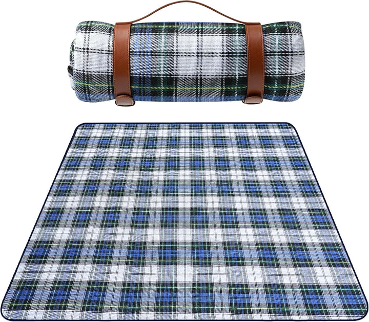 TRIXES XL-Tartan-Picknickdecke – mit hellbraunem Tragegriff – wasserdichte Rückseite – 150 cm x 200