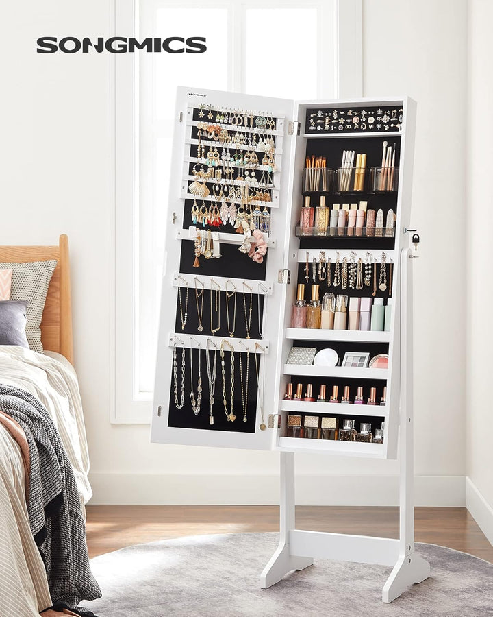 SONGMICS Schmuckschrank, Spiegelschrank stehend, mit 2 separaten Make-up Organizern, rahmenloser Gan